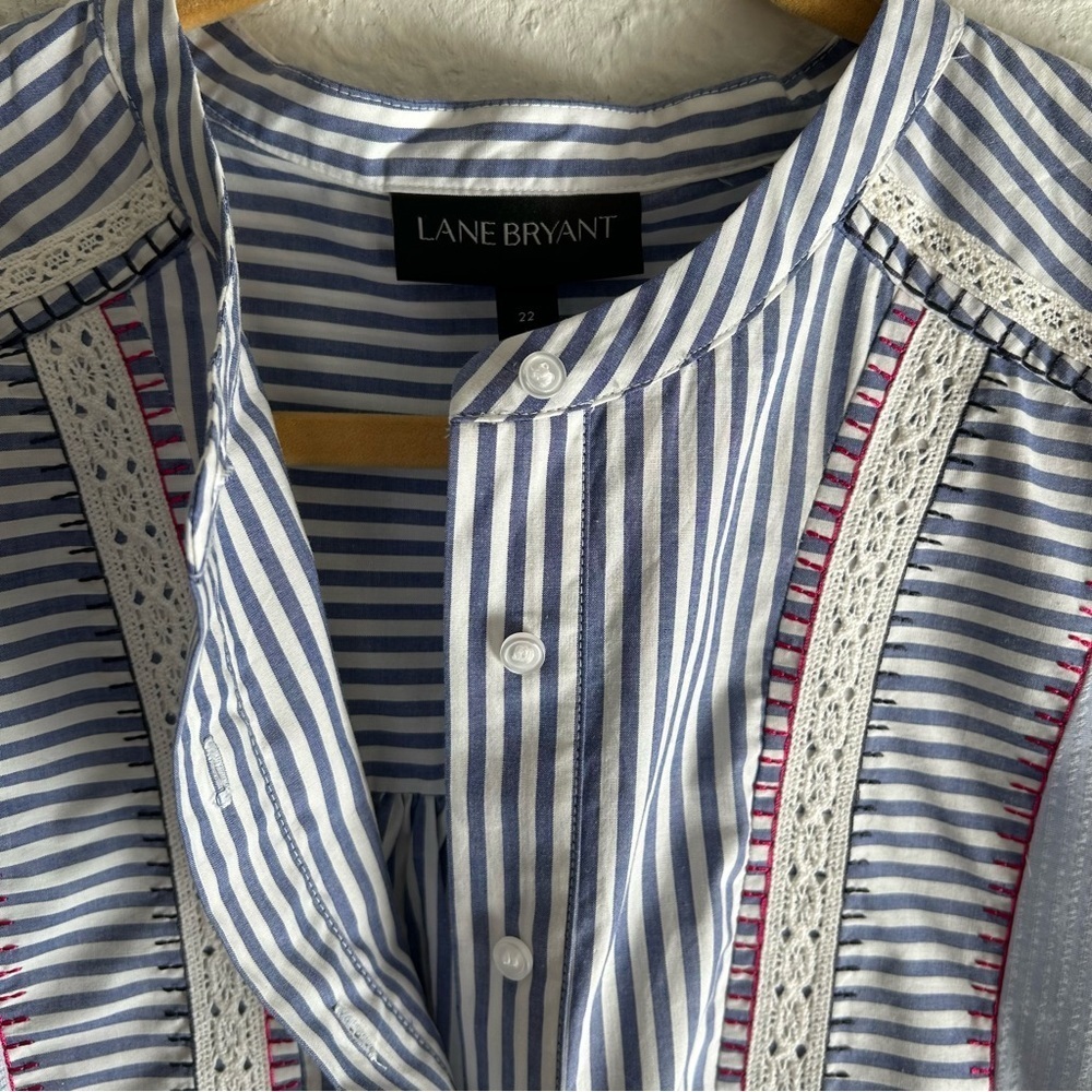Lane Bryant Sleeveless Stripe Button Popover Top Sz 22 NWT Coastal Preppy - Picture 5 of 7